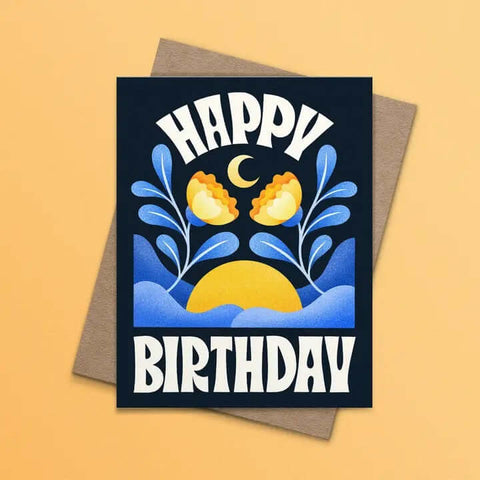 Blue Moon Happy Birthday Card - Greeting Card - Julie Solvstrom Illustration