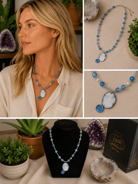 Enamel Double Freshwater Pearl Necklace - Jewelry - Cartouche Design