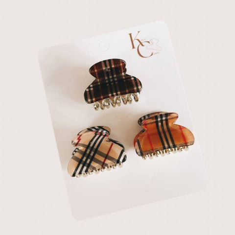 Mini Hair Clips Set - Plaid - Hair Accessory - Kitten Claws Clips