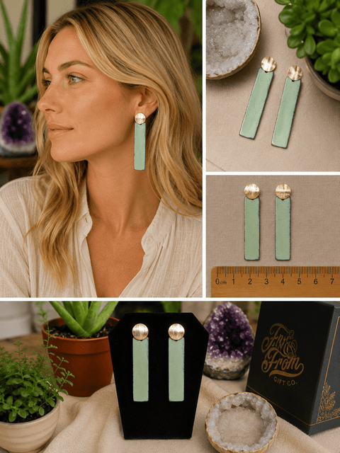 Mint Green Long Rectangular Handmade Earrings - Jewelry - Cartouche Design
