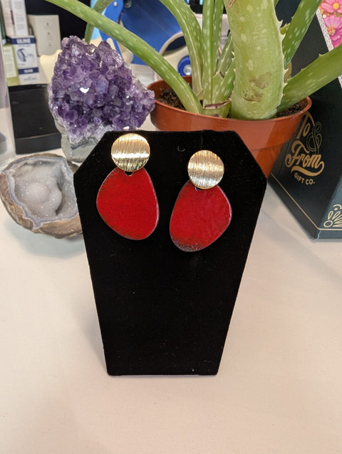 Red Pebble Shape Handmade Earrings - Jewelry - Cartouche Design